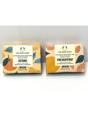 The Body Shop Cleansing Face Body Bar Soap, Satsuma, Pink Grapefruit, Vegan